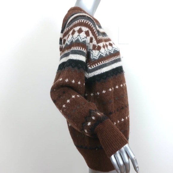 RE/DONE 50s Raglan Crew Sweater Brown Fair Isle Wool-Alpaca Size Medium - Picture 3 of 7